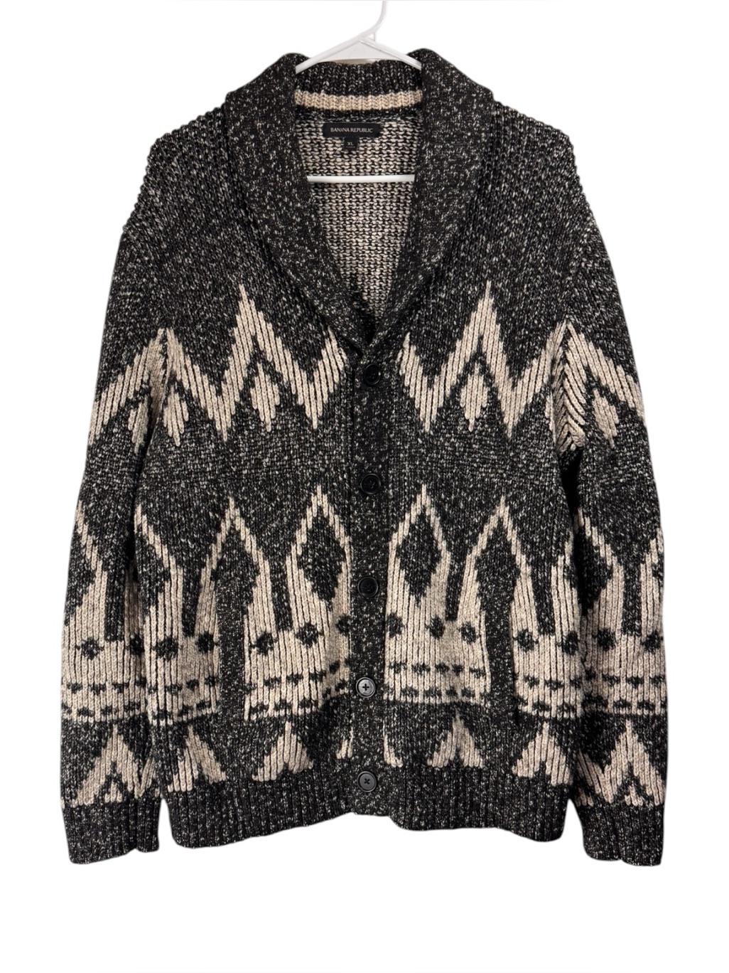 Banana Republic Size Xl Heavy Chunky Fair Isle Shawl Collar Cardigan Sweater